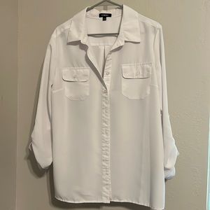 White long sleeve blouse that can be 3/4 sleeve
